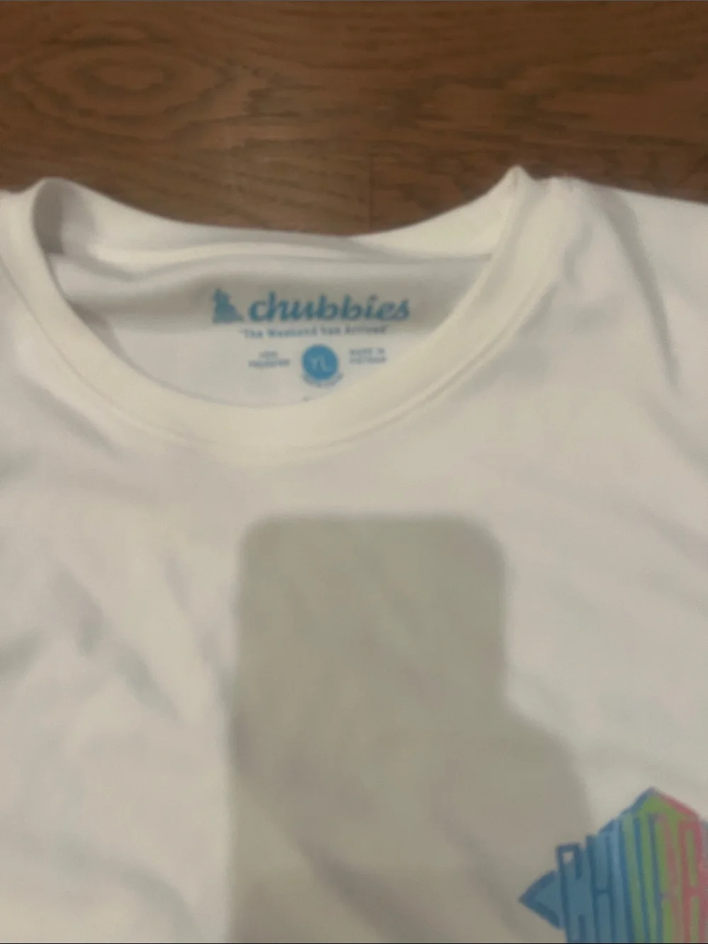 chubbies White Long Sleeve Tee with Pastel Rainbow Chest Logo